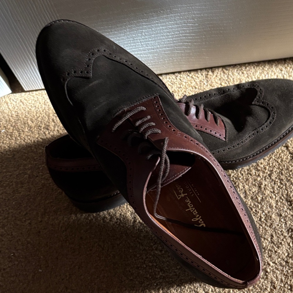Salvatore Ferragamo Men's Dark Brown and Black Derbys